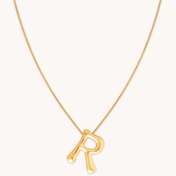 astrid & miyu R Initial Bold Pendant Necklace in Gold