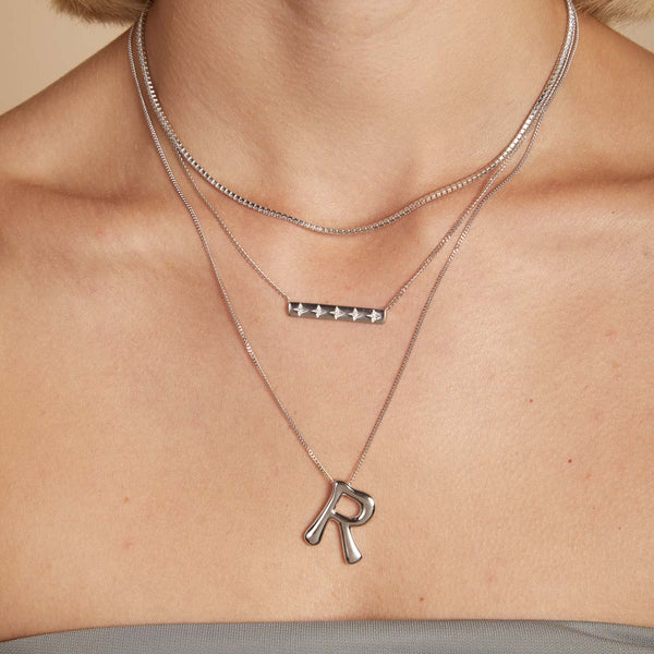 Astrid & Miyu R Initial Bold Pendant Necklace In Silver