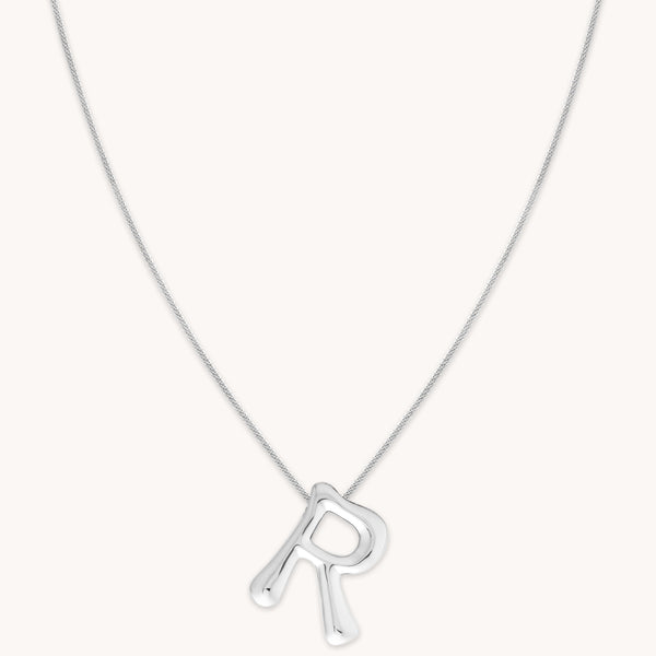 astrid & miyu R Initial Bold Pendant Necklace in Silver
