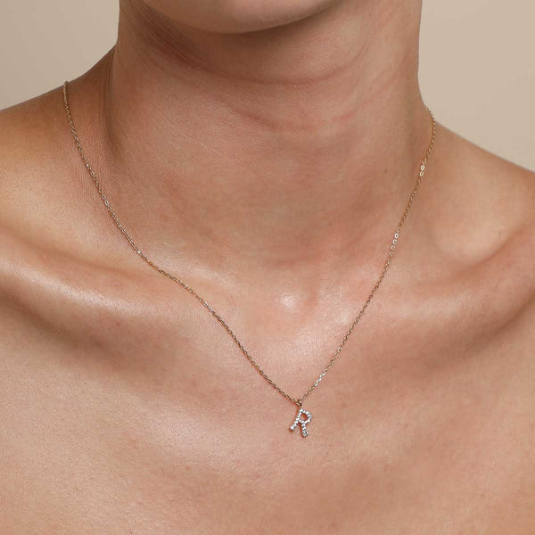 Astrid & Miyu R Initial Pavé Pendant Necklace In Gold