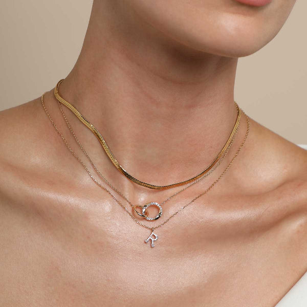 Astrid & Miyu R Initial Pavé Pendant Necklace In Gold