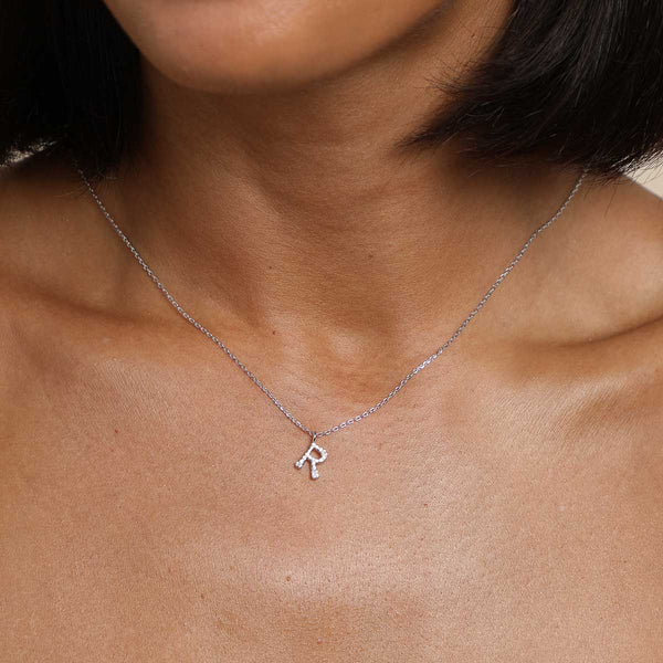 Astrid & Miyu R Initial Pavé Pendant Necklace In Silver