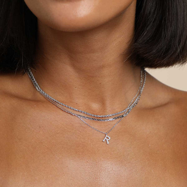 Astrid & Miyu R Initial Pavé Pendant Necklace In Silver