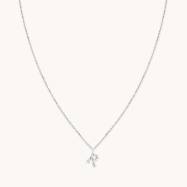 astrid & miyu R Initial Pavé Pendant Necklace in Silver