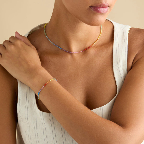 Astrid & Miyu Rainbow Gemstone Necklace In 9k White Gold