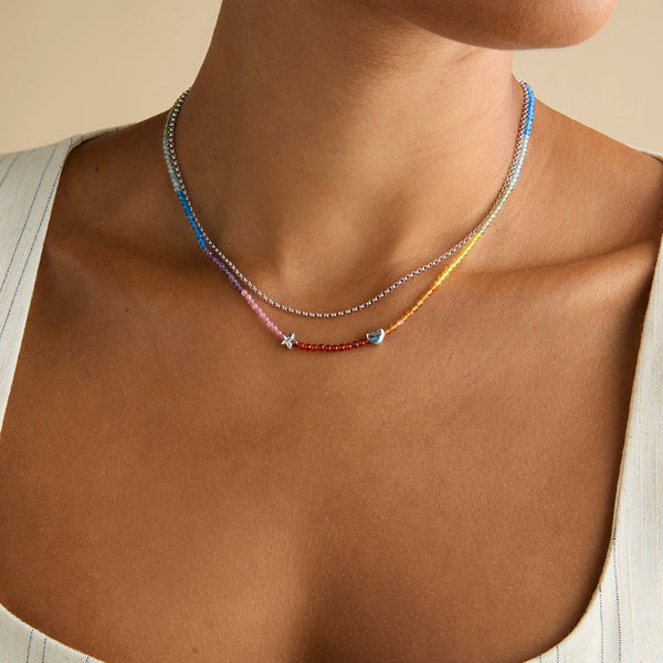 Astrid & Miyu Rainbow Gemstone Necklace In 9k White Gold