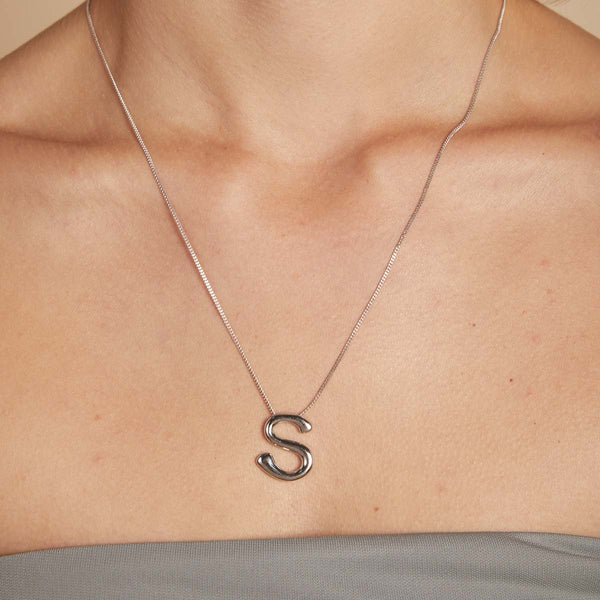 Astrid & Miyu S Initial Bold Pendant Necklace In Silver
