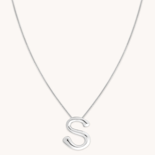 astrid & miyu S Initial Bold Pendant Necklace in Silver
