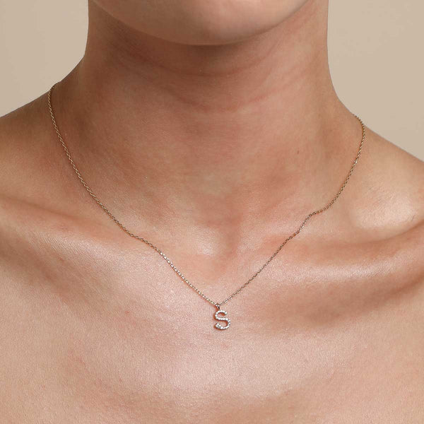 Astrid & Miyu S Initial Pavé Pendant Necklace In Gold