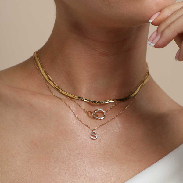 Astrid & Miyu S Initial Pavé Pendant Necklace In Gold