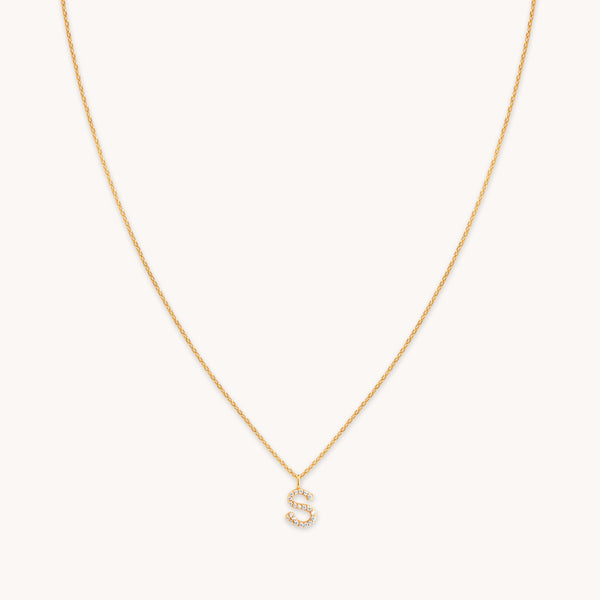 astrid & miyu S Initial Pavé Pendant Necklace in Gold