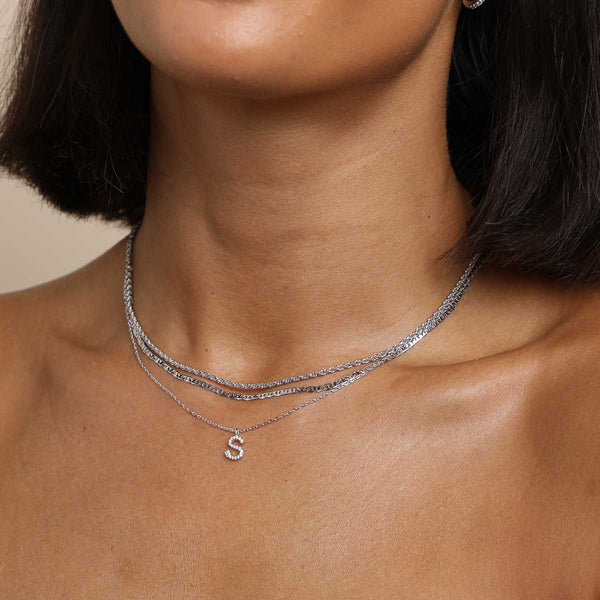 Astrid & Miyu S Initial Pavé Pendant Necklace In Silver