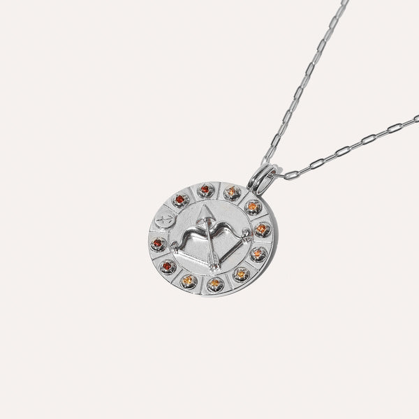 Astrid & Miyu Sagittarius Bold Zodiac Pendant Necklace In Silver