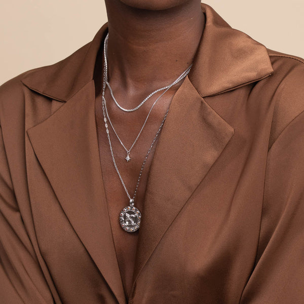 Astrid & Miyu Sagittarius Bold Zodiac Pendant Necklace In Silver