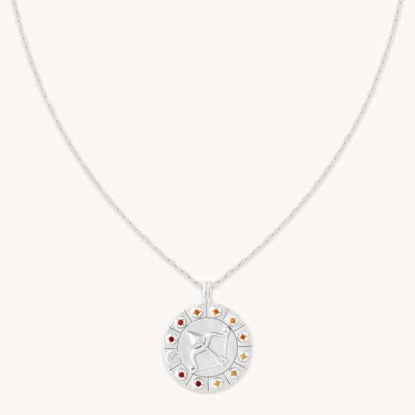 astrid & miyu Sagittarius Bold Zodiac Pendant Necklace in Silver