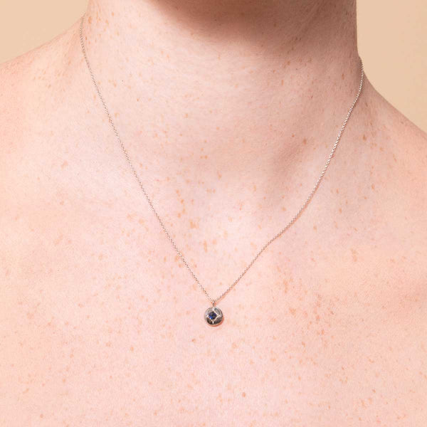 Astrid & Miyu September Sapphire Birthstone Necklace In Solid White Gold