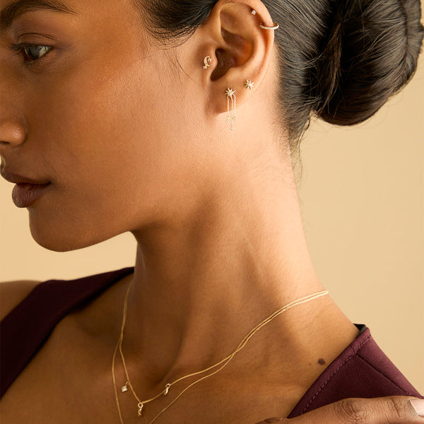 Astrid & Miyu Shooting Star Chain Drop Studs In Solid Gold