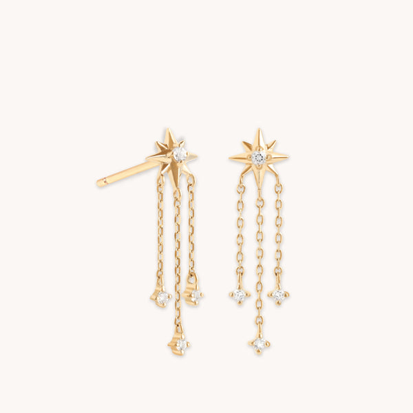astrid & miyu Shooting Star Chain Drop Studs in Solid Gold
