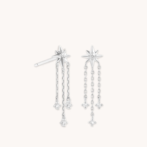 astrid & miyu Shooting Star Chain Drop Studs in Solid White Gold