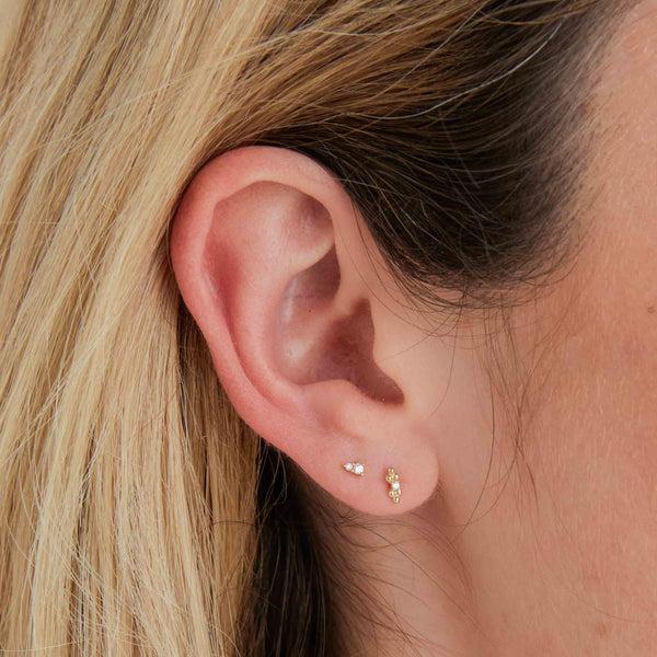 Astrid & Miyu Solid Gold Stacked Crystal Piercing Stud