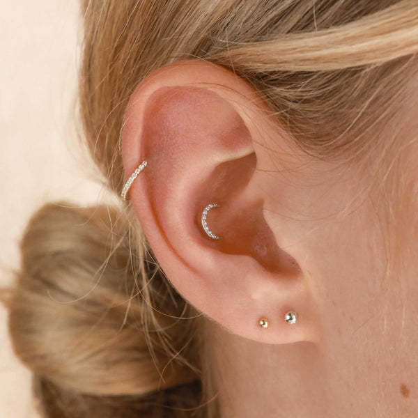 Astrid & Miyu Solid White Gold Topaz Moon Piercing Stud