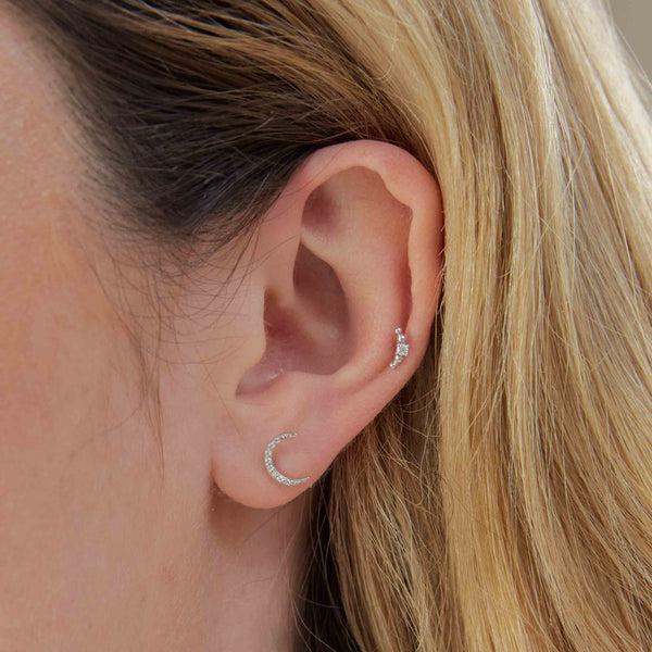 Astrid & Miyu Solid White Gold Topaz Moon Piercing Stud