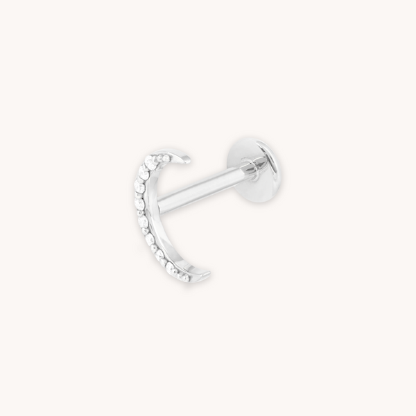 astrid & miyu Solid White Gold Topaz Moon Piercing Stud