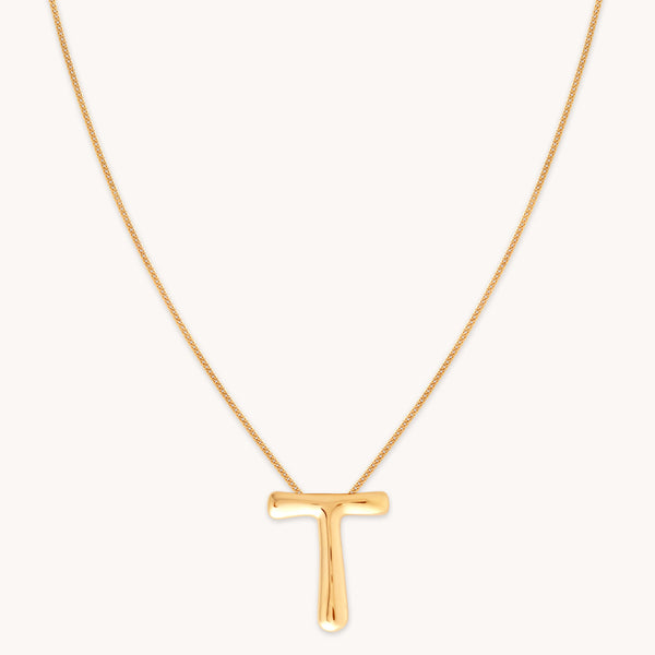 astrid & miyu T Initial Bold Pendant Necklace in Gold
