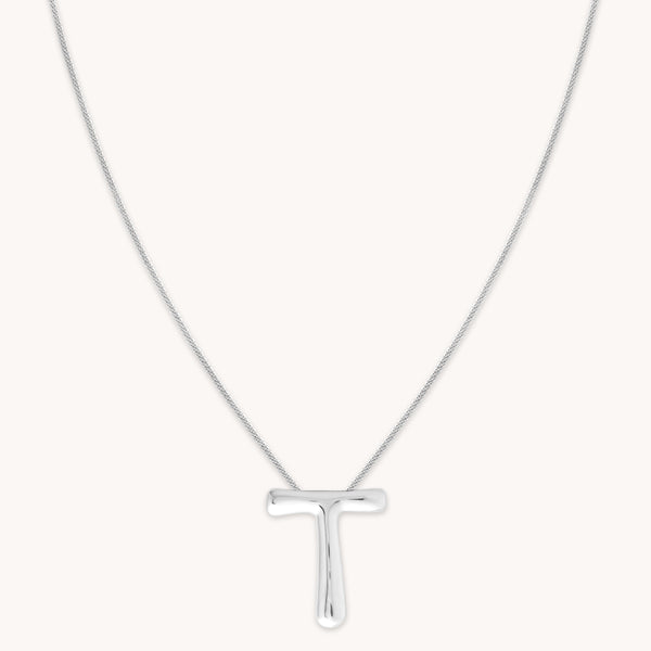 astrid & miyu T Initial Bold Pendant Necklace in Silver