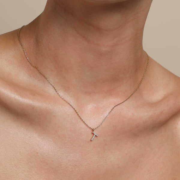 Astrid & Miyu T Initial Pavé Pendant Necklace In Gold