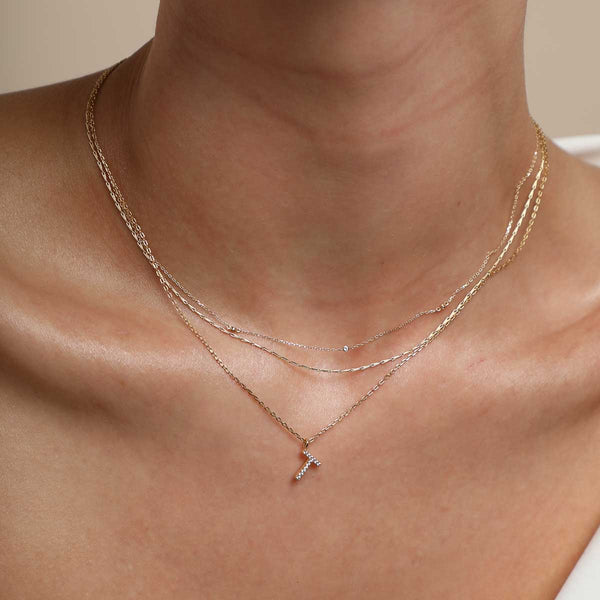Astrid & Miyu T Initial Pavé Pendant Necklace In Gold