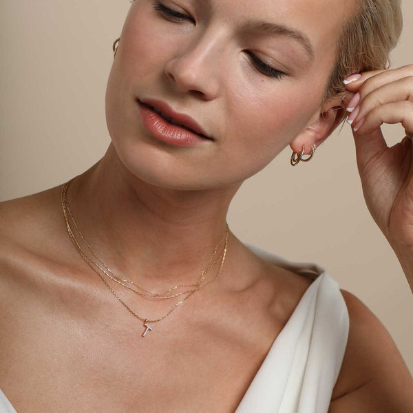 Astrid & Miyu T Initial Pavé Pendant Necklace In Gold
