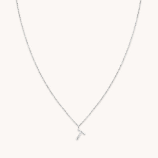 astrid & miyu T Initial Pavé Pendant Necklace in Silver
