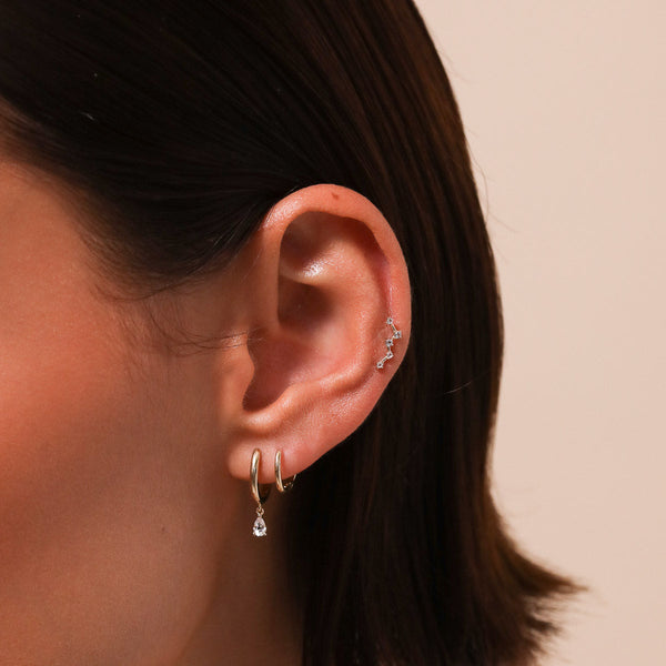 Astrid & Miyu Teardrop Charm Piercing Hoop In Solid Gold