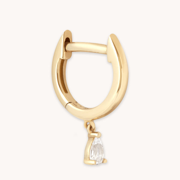 astrid & miyu Teardrop Charm Piercing Hoop in Solid Gold