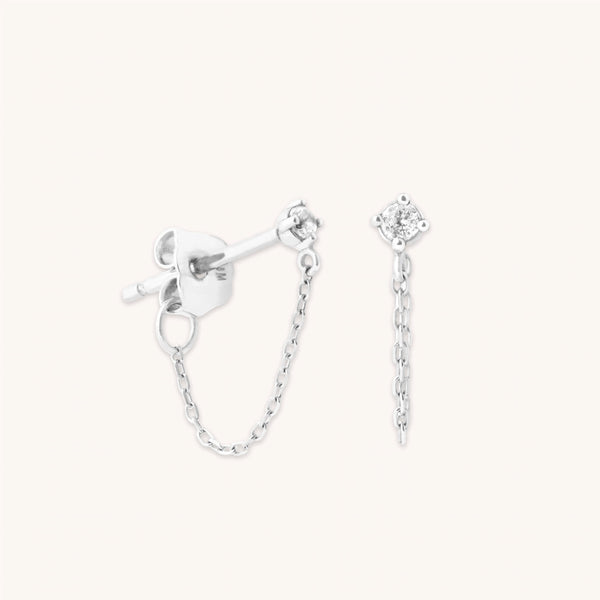 astrid & miyu Topaz Chain Stud Earrings in Solid White Gold