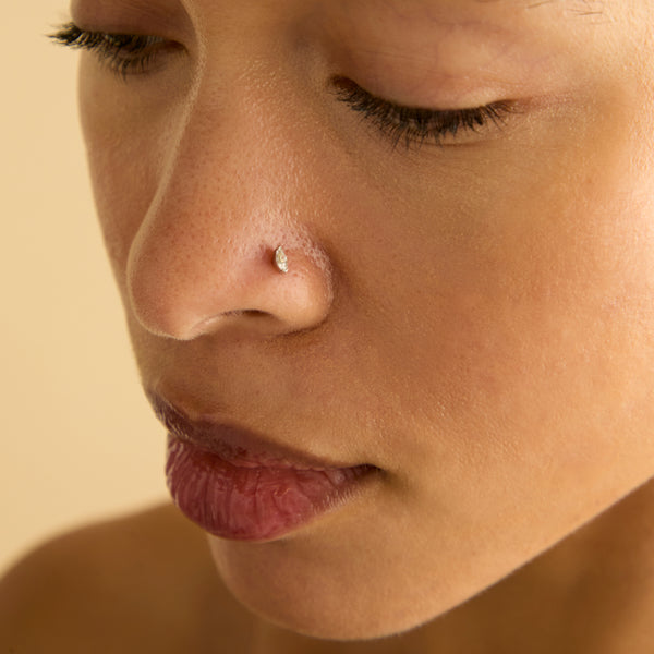 Astrid & Miyu Topaz Marquise Piercing Stud 6mm In Solid White Gold