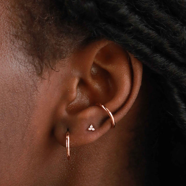 Astrid & Miyu Triple Crystal Stud Earrings In Rose Gold