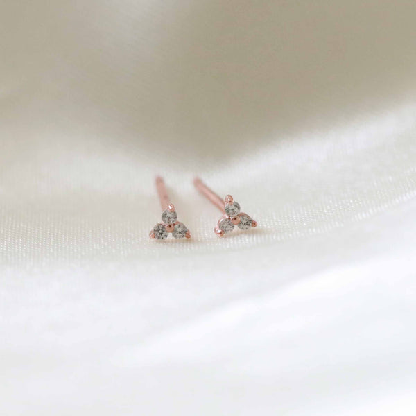 Astrid & Miyu Triple Crystal Stud Earrings In Rose Gold