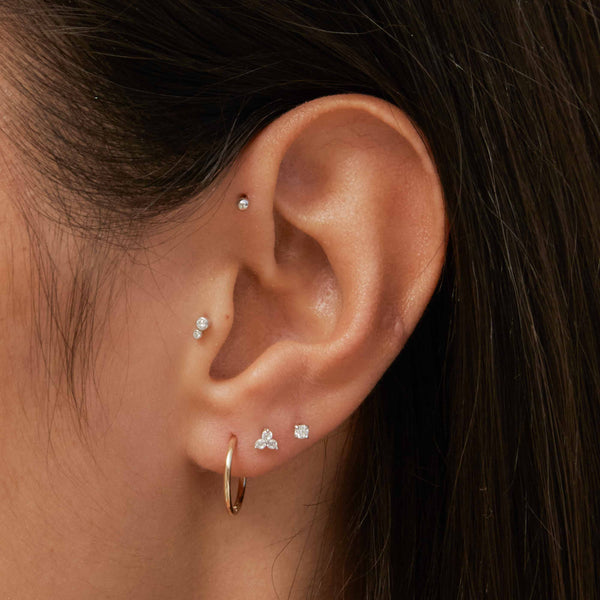 Astrid & Miyu Triple Topaz Piercing Stud 6mm In Solid White Gold