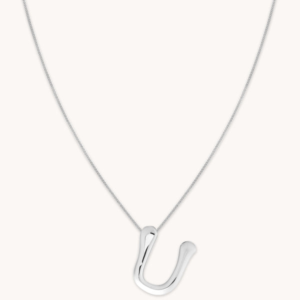 astrid & miyu U Initial Bold Pendant Necklace in Silver
