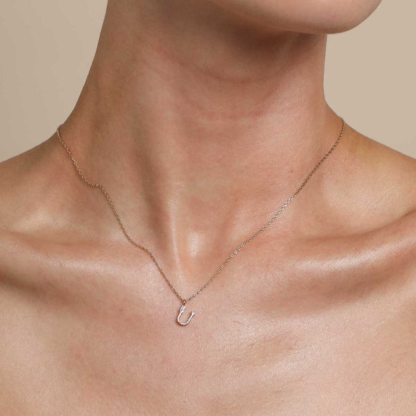 Astrid & Miyu U Initial Pavé Pendant Necklace In Gold