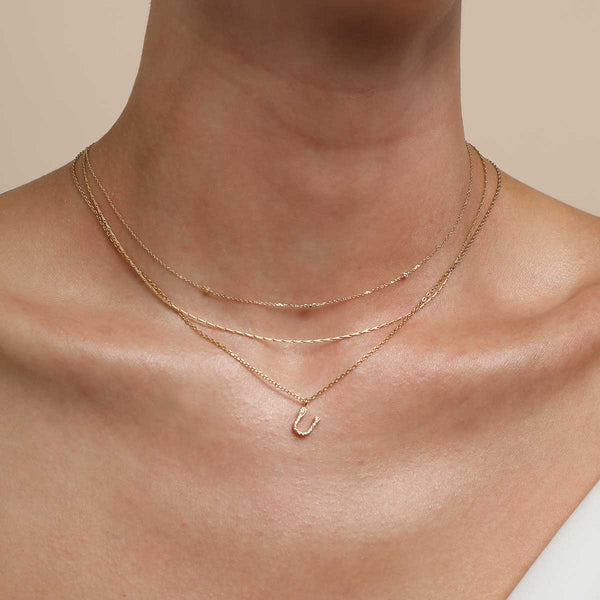 Astrid & Miyu U Initial Pavé Pendant Necklace In Gold
