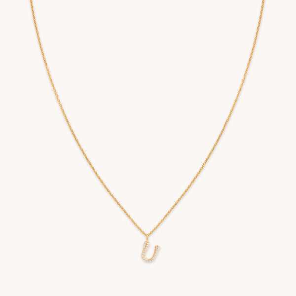 astrid & miyu U Initial Pavé Pendant Necklace in Gold