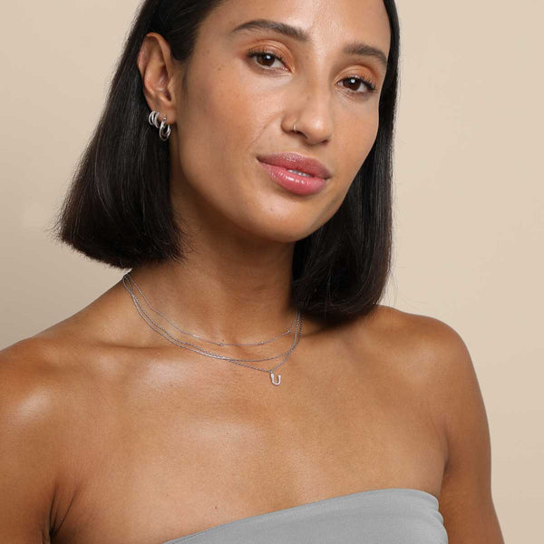 Astrid & Miyu U Initial Pavé Pendant Necklace In Silver