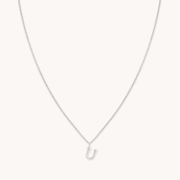 astrid & miyu U Initial Pavé Pendant Necklace in Silver