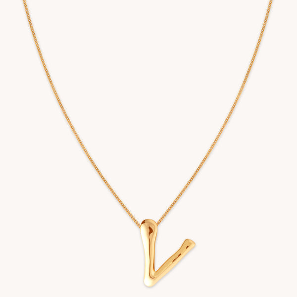 astrid & miyu V Initial Bold Pendant Necklace in Gold