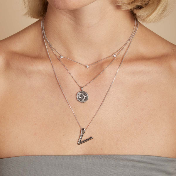 Astrid & Miyu V Initial Bold Pendant Necklace In Silver