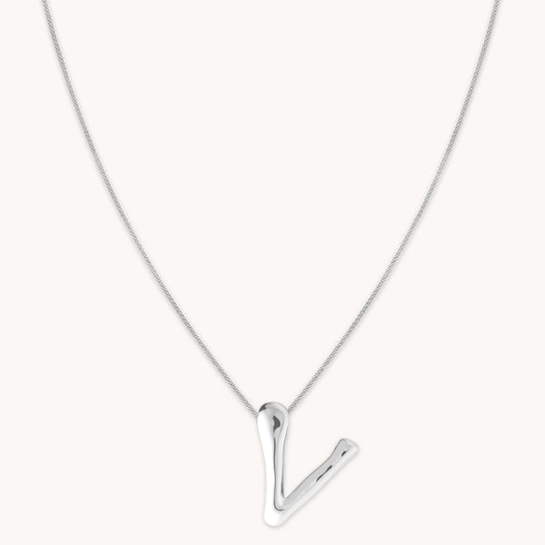 astrid & miyu V Initial Bold Pendant Necklace in Silver