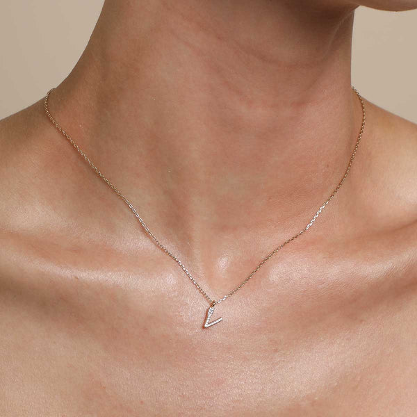 Astrid & Miyu V Initial Pavé Pendant Necklace In Gold